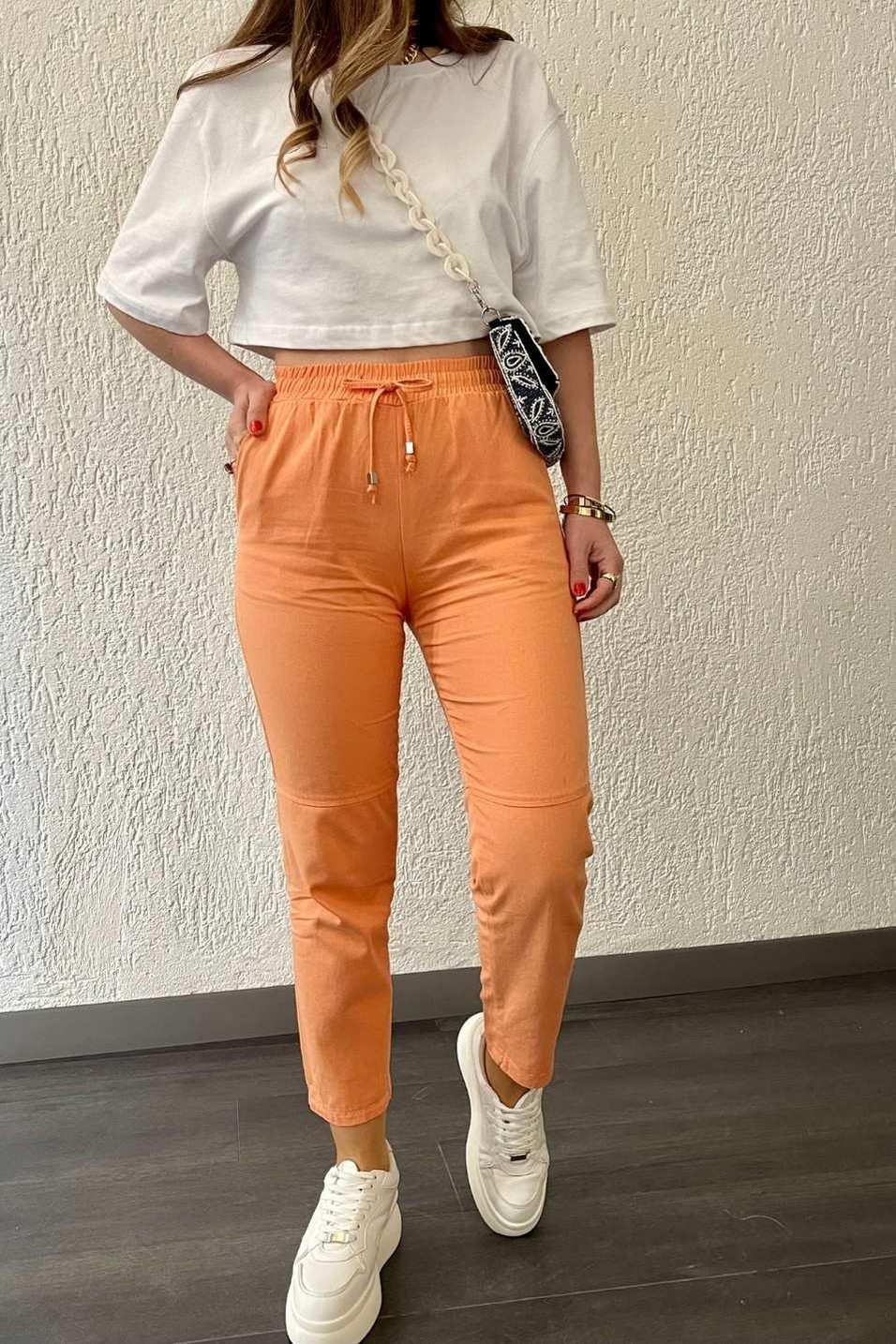 PantolonÇimalı Gabardin Pantolon Turuncu