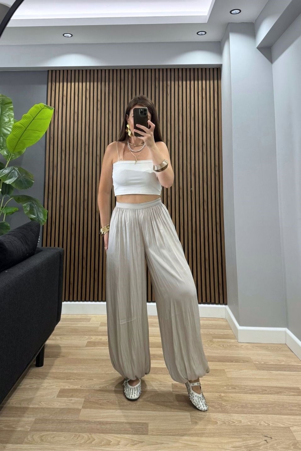 PantolonDökümlü Balon Pantolon Bej