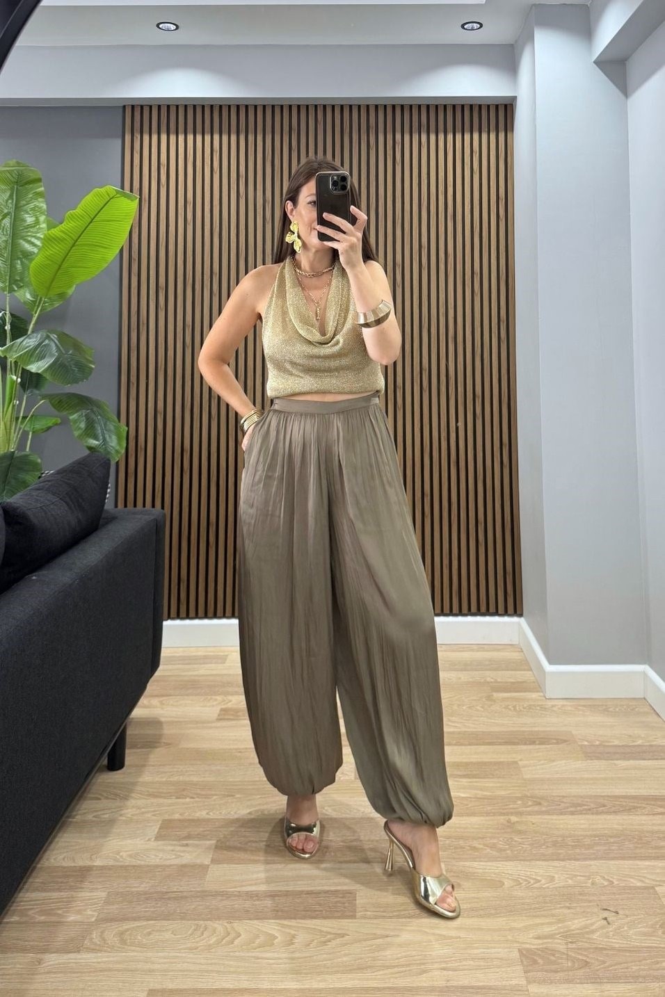 PantolonDökümlü Balon Pantolon Haki Yeşil