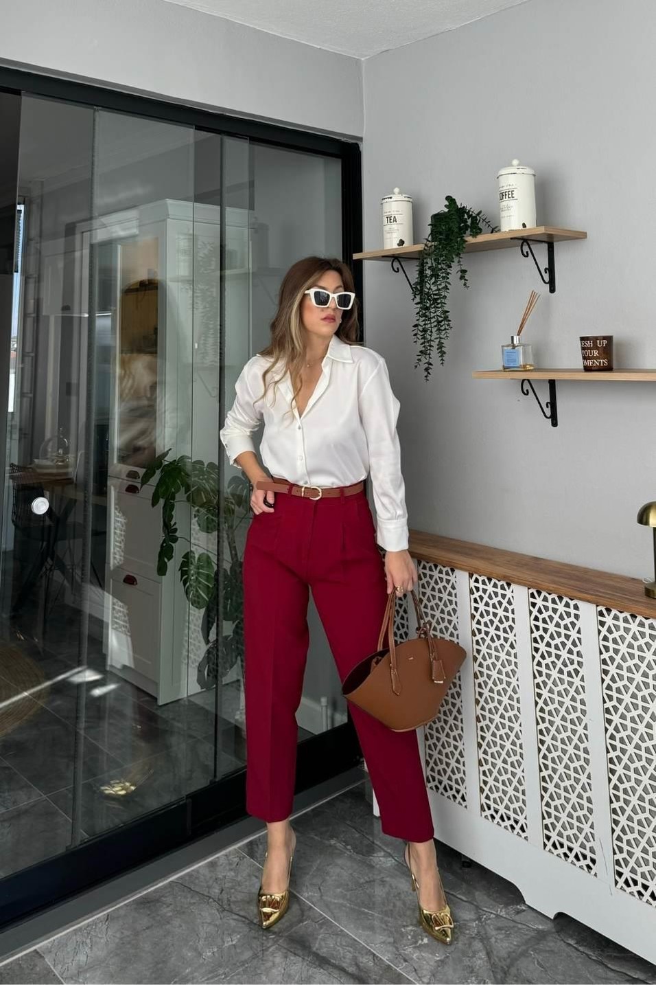 PantolonKemerli Premium Kumaş Pantolon Bordo