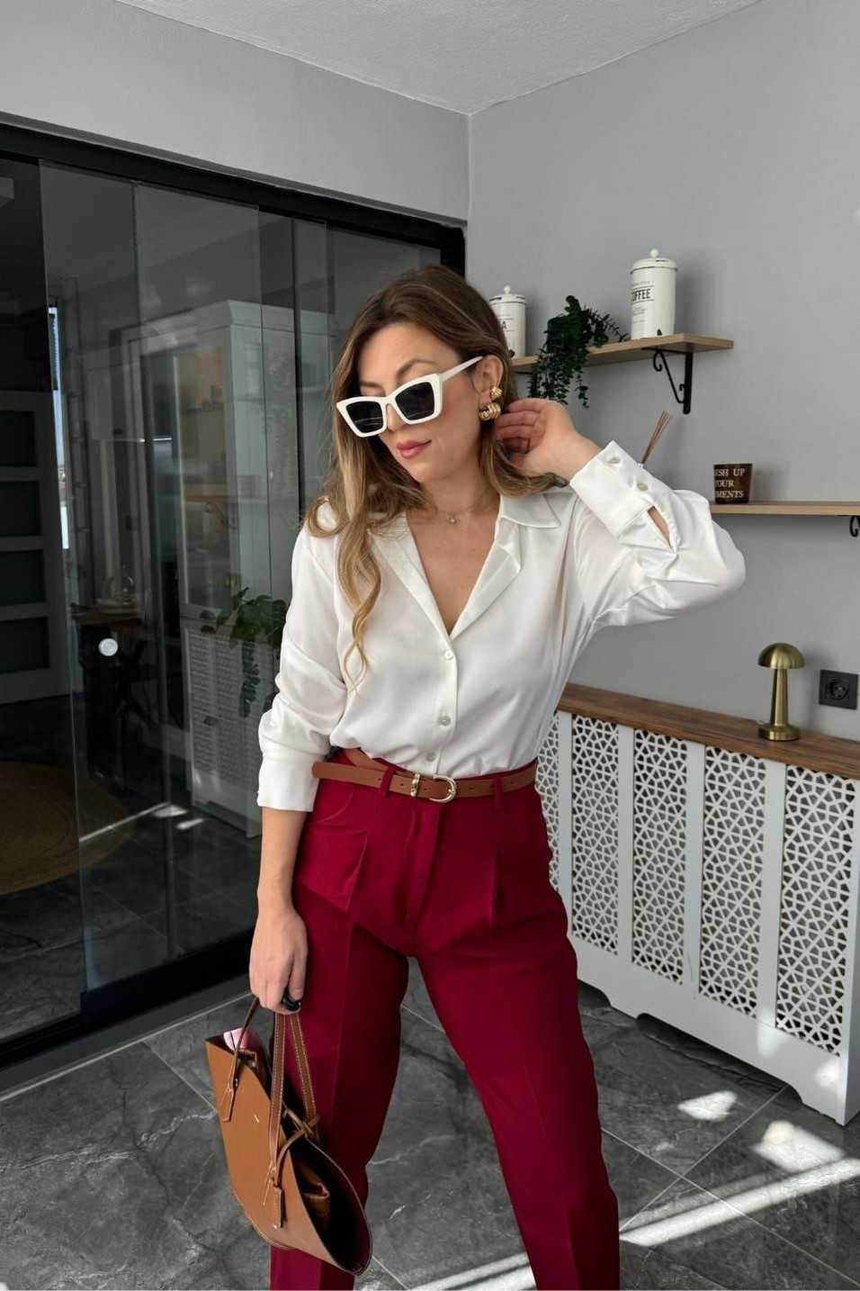 PantolonKemerli Premium Kumaş Pantolon Bordo