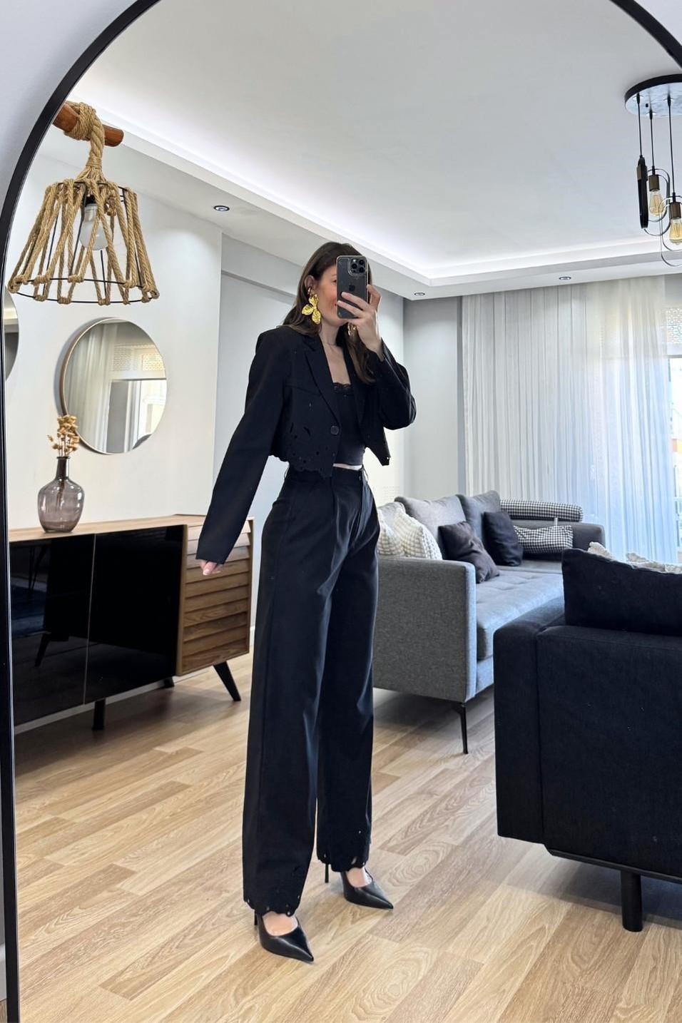 PantolonNakış Detaylı Kumaş Pantolon Siyah