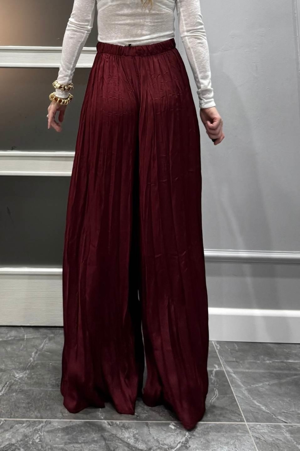 PantolonPileli Kraş Pantolon Bordo