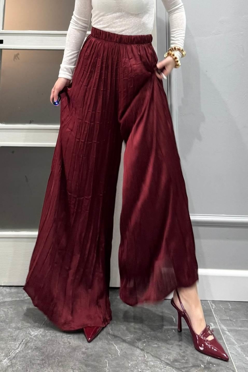 PantolonPileli Kraş Pantolon Bordo