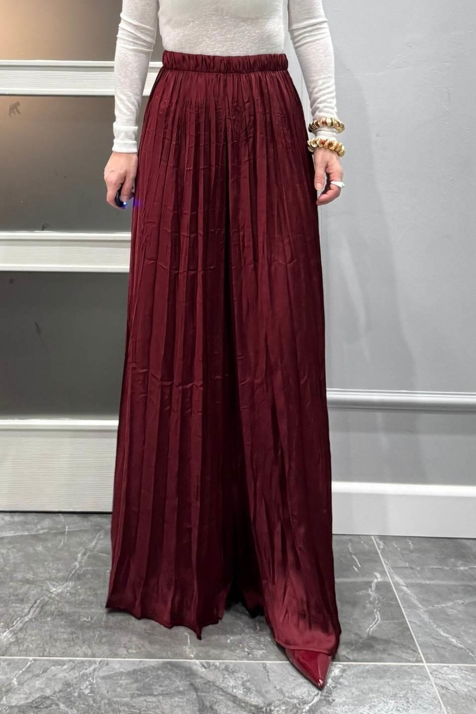 PantolonPileli Kraş Pantolon Bordo