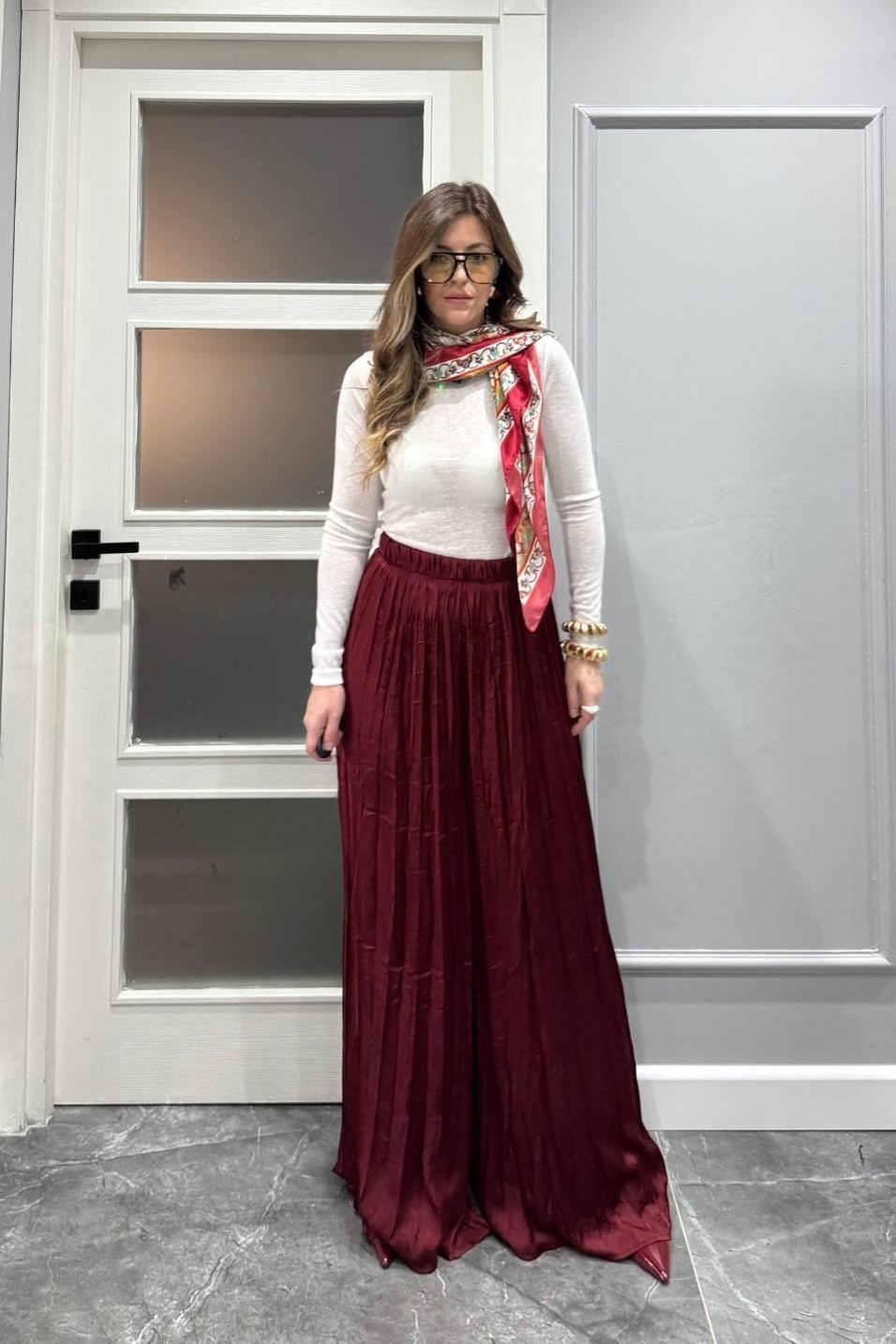 PantolonPileli Kraş Pantolon Bordo
