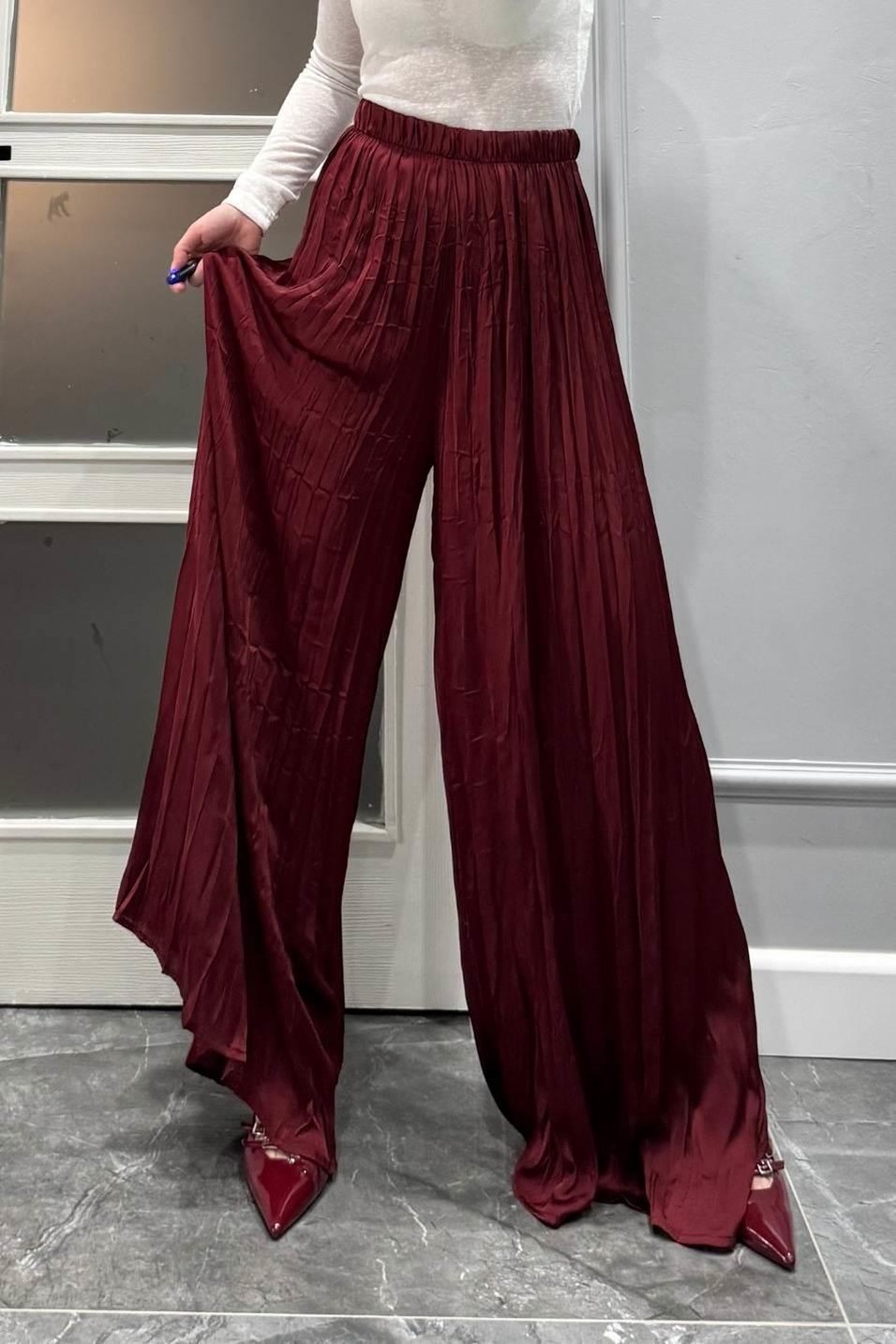 PantolonPileli Kraş Pantolon Bordo