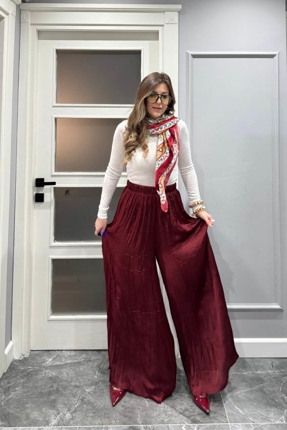 PantolonPileli Kraş Pantolon Bordo