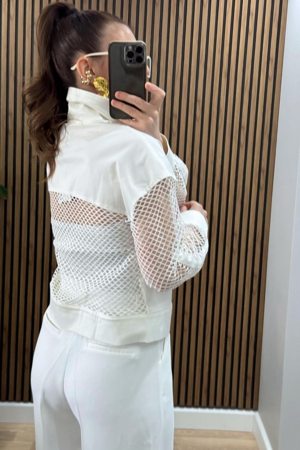 PantolonTek Pileli Premium Palazzo Pantolon Beyaz