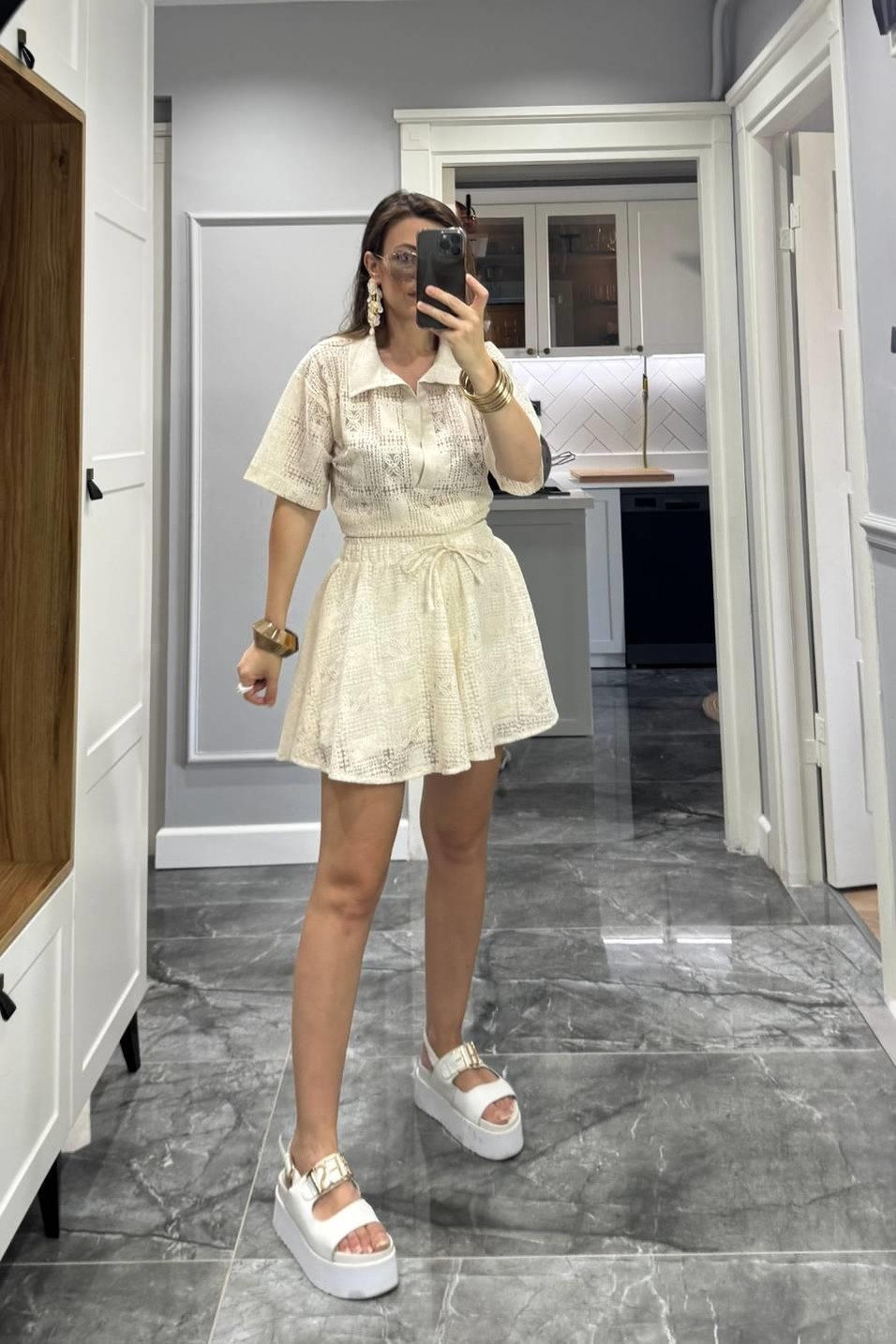 ŞortBel Lastikli Astarlı Lazerli Şort Natural