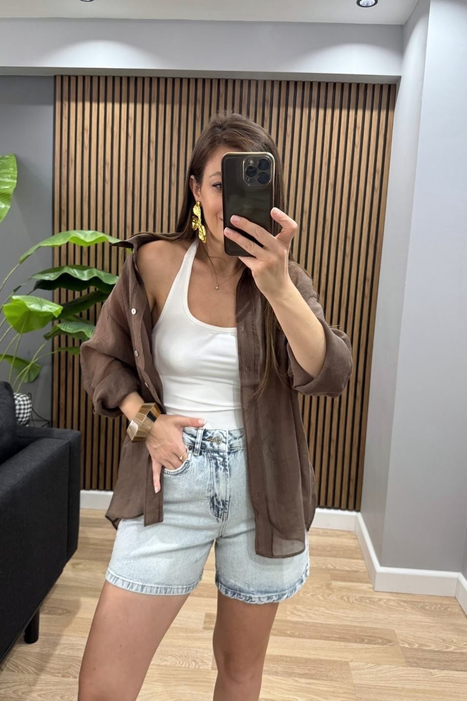 ŞortYüksek Bel Denim Şort Buz Mavi