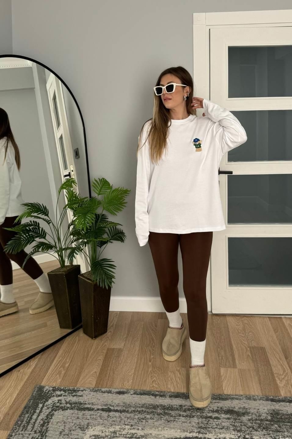 SweatshirtAyıcık Baskılı Lüx Basic Sweatshırt Beyaz