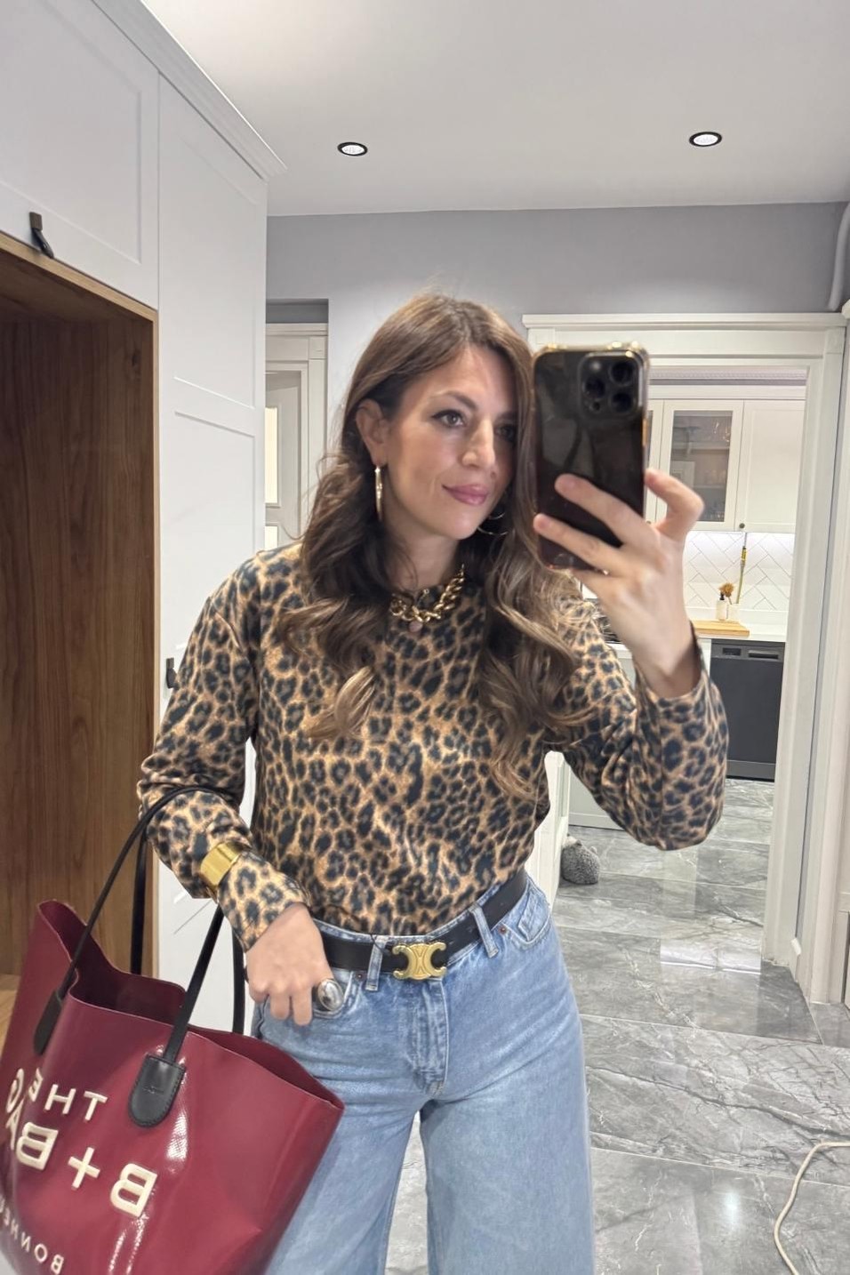 SweatshirtBisiklet Yaka Leopar Desen Sweatshırt Siyah-Camel