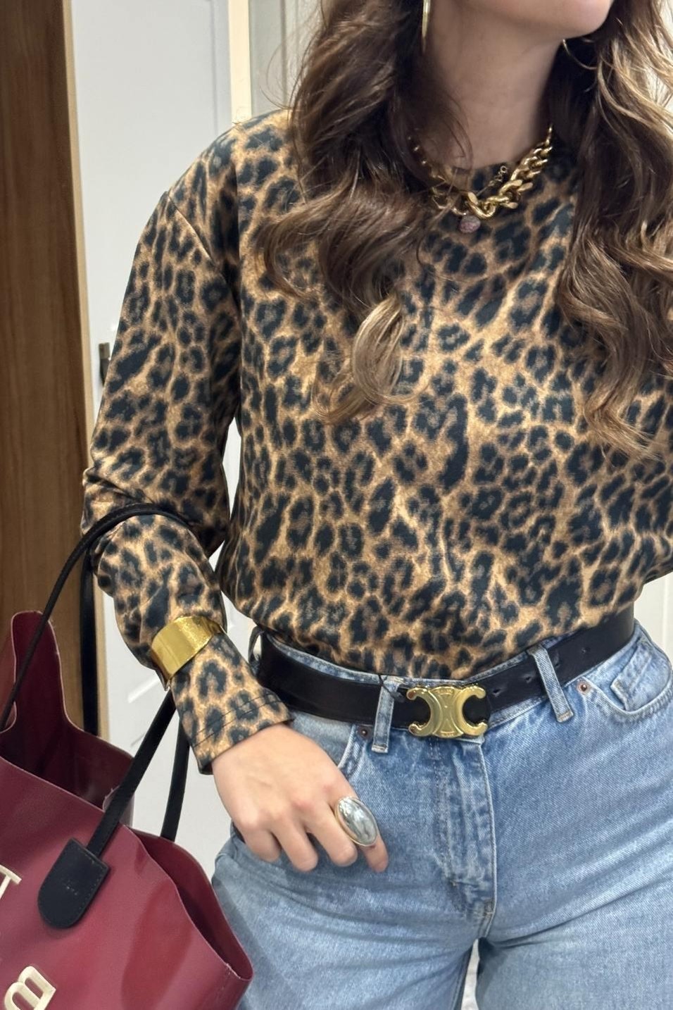 SweatshirtBisiklet Yaka Leopar Desen Sweatshırt Siyah-Camel