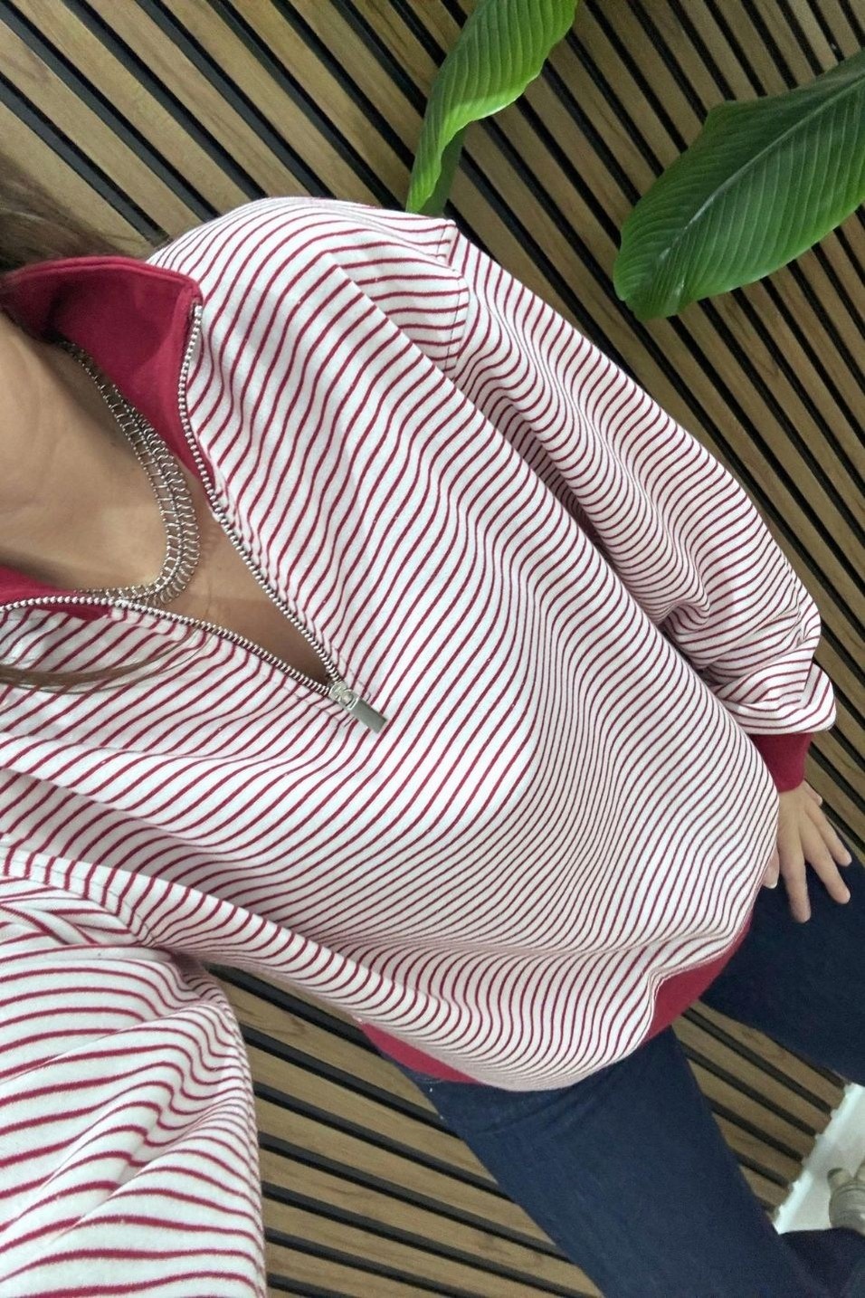 SweatshirtÇizgili Yarım Fermuarlı Sweatshirt Bordo