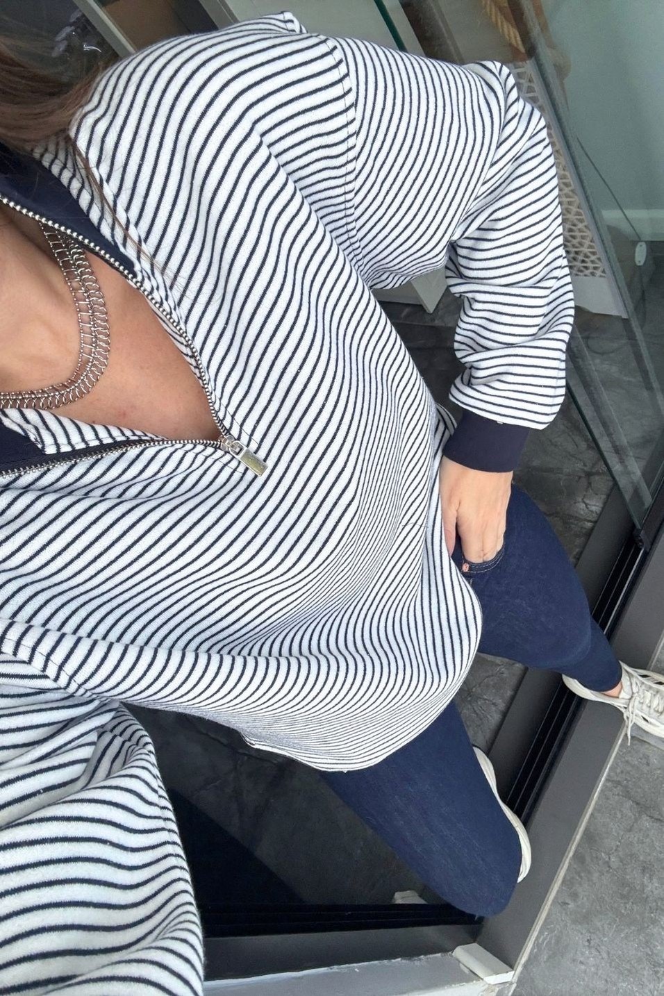 SweatshirtÇizgili Yarım Fermuarlı Sweatshirt Lacivert