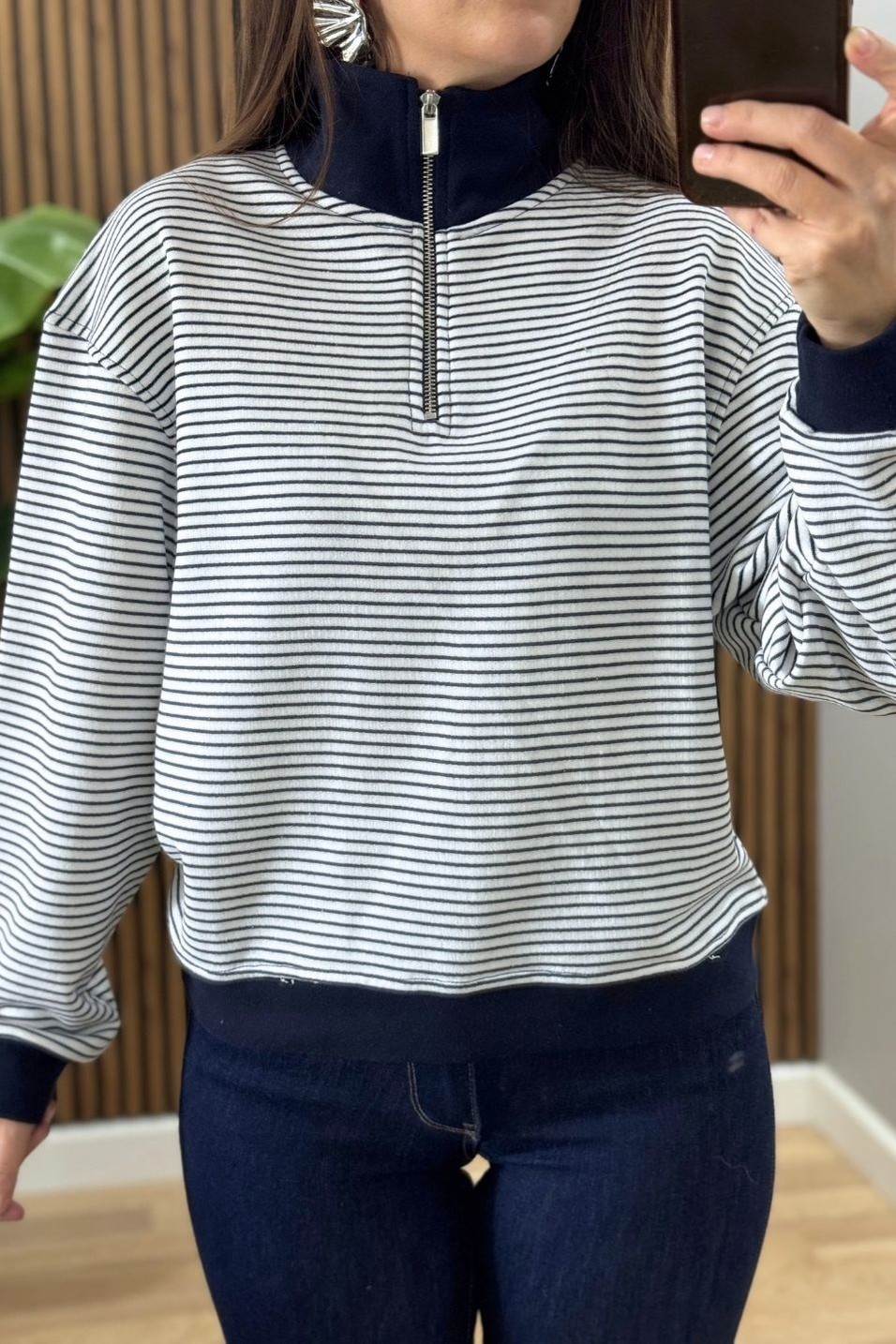 SweatshirtÇizgili Yarım Fermuarlı Sweatshirt Lacivert