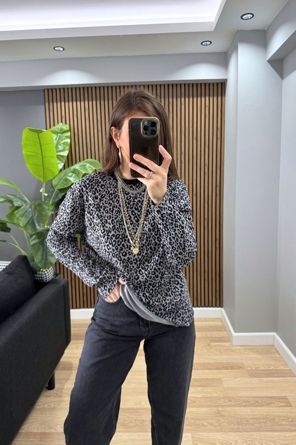 SweatshirtDesenli Oversize Basic Sweat Gri