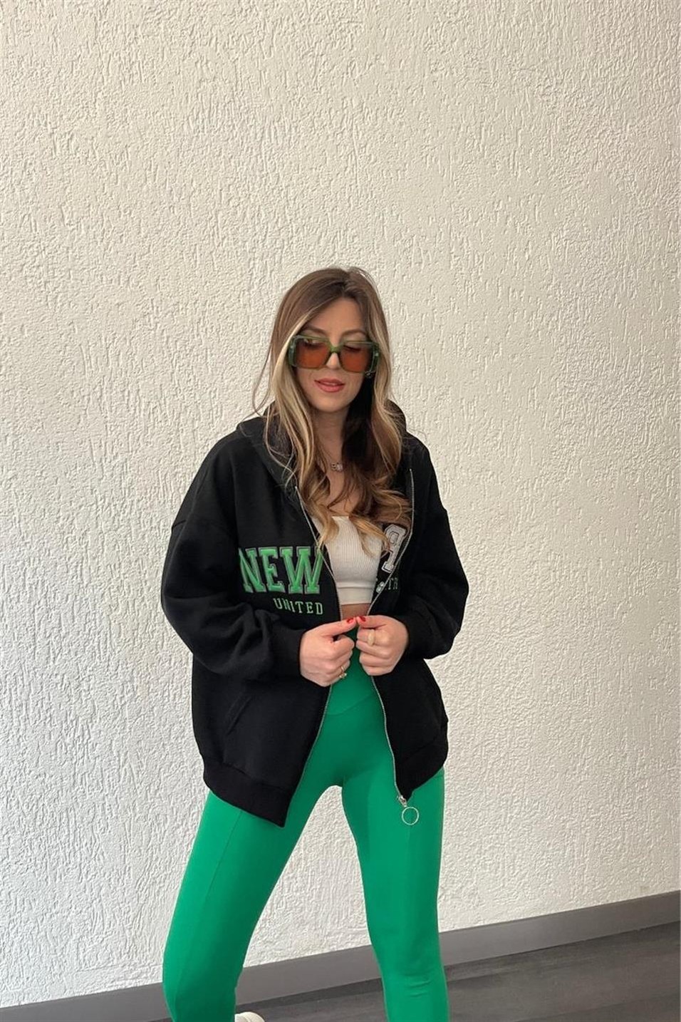 SweatshirtFermuarlı Baskılı Şardonlu Sweat Siyah