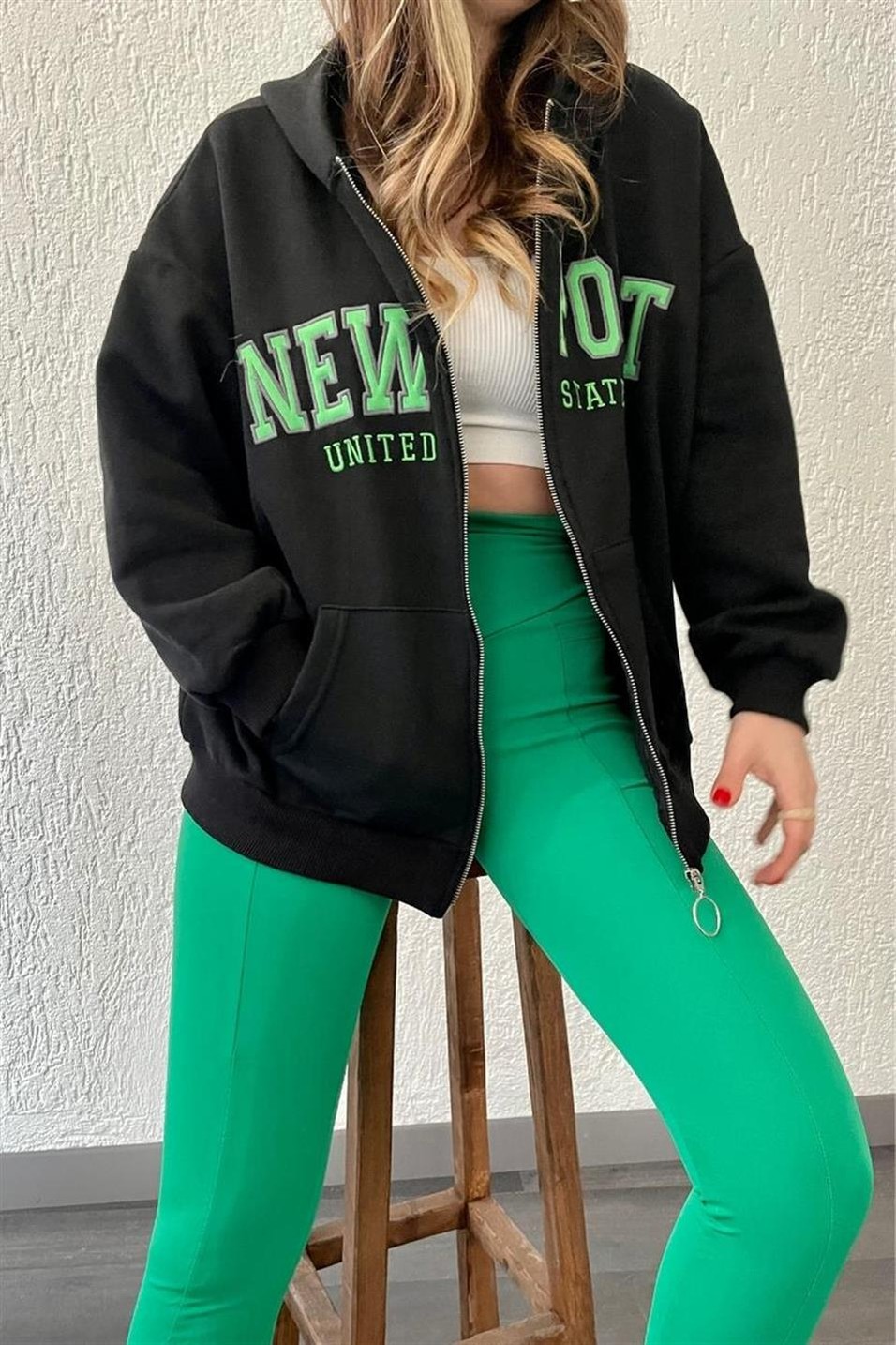 SweatshirtFermuarlı Baskılı Şardonlu Sweat Siyah