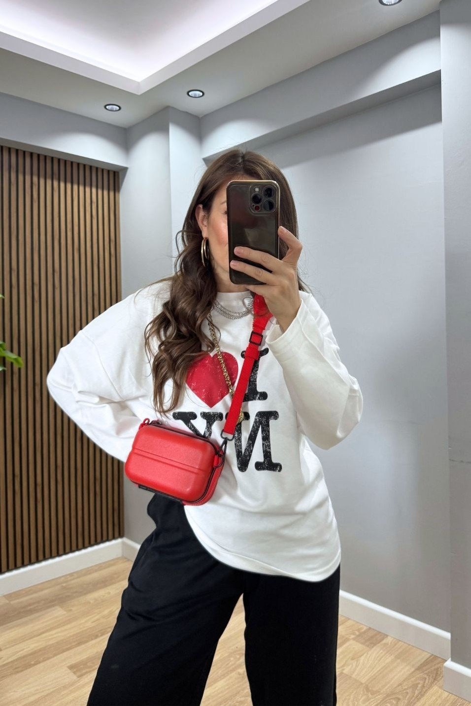 SweatshirtI Love NY Baskılı Oversize Sweatshirt Ekru