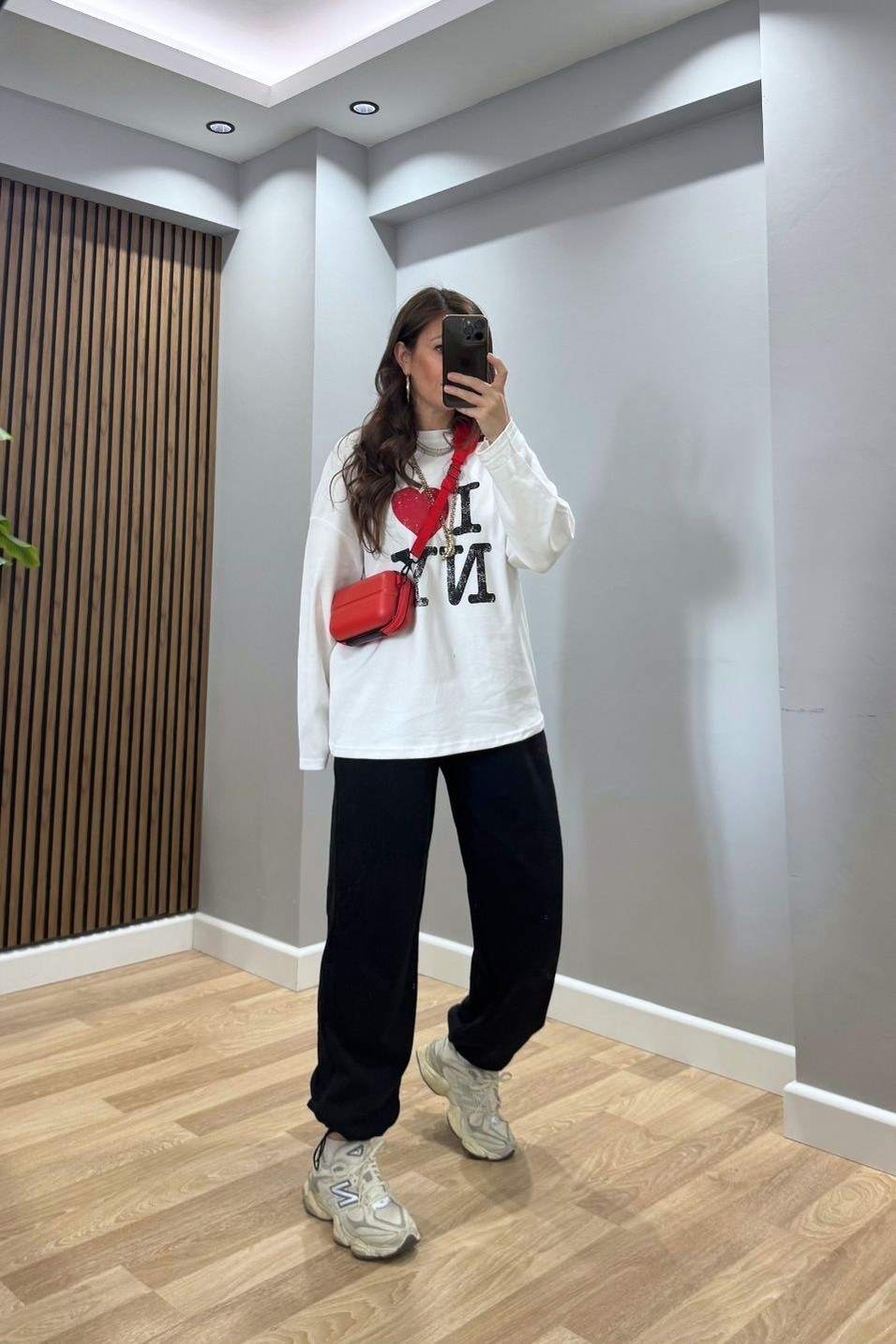 SweatshirtI Love NY Baskılı Oversize Sweatshirt Ekru