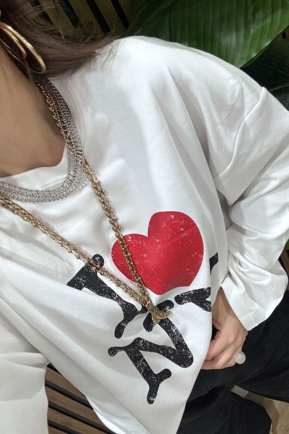 SweatshirtI Love NY Baskılı Oversize Sweatshirt Ekru