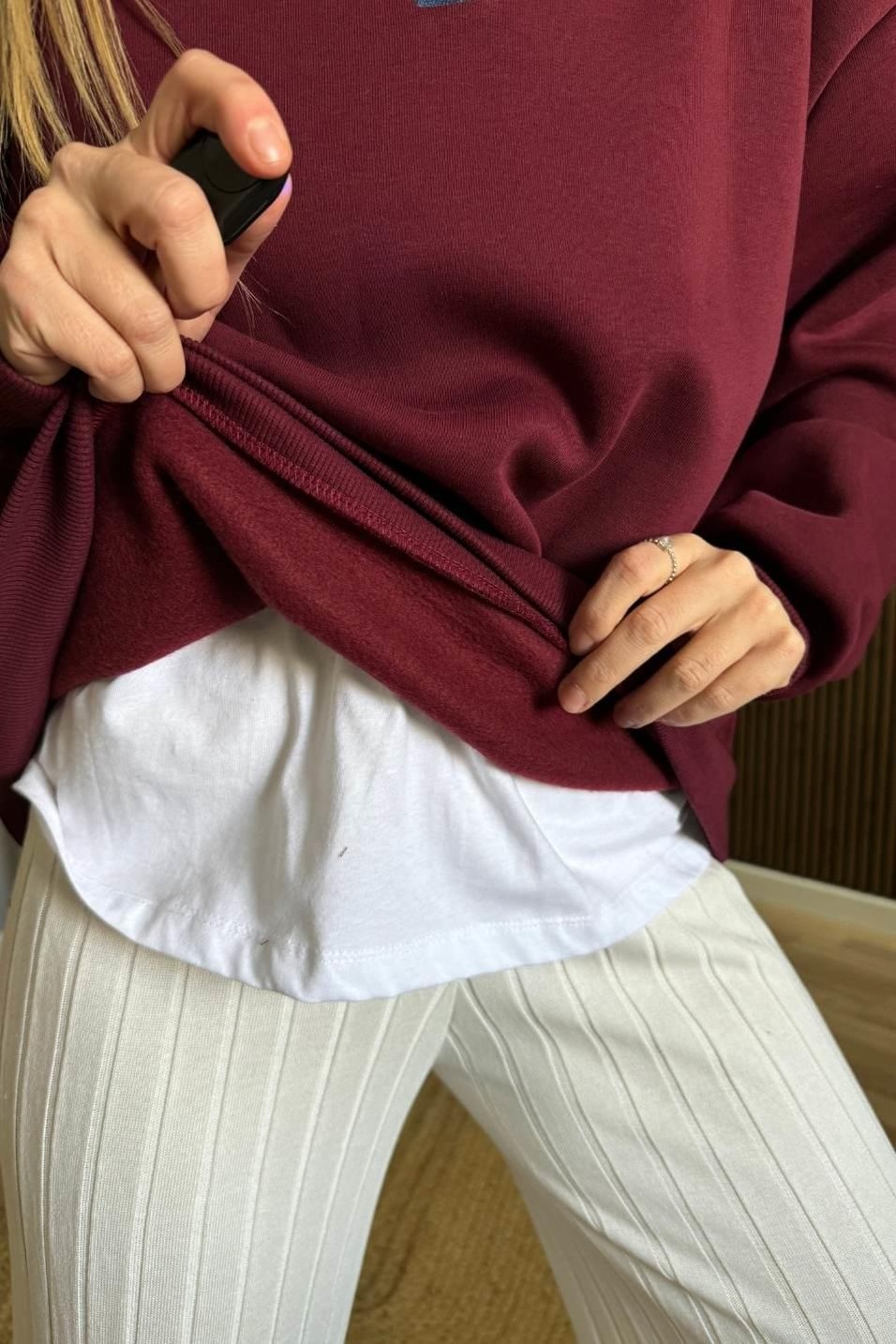 SweatshirtKot Yakalı Şardonlu Sweatshırt Bordo
