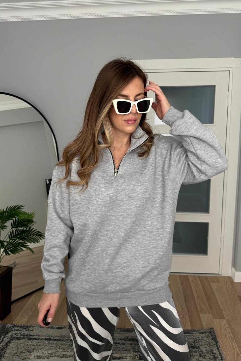 SweatshirtOrj Marka Yarım Fermuarlı Sweatshırt Gri