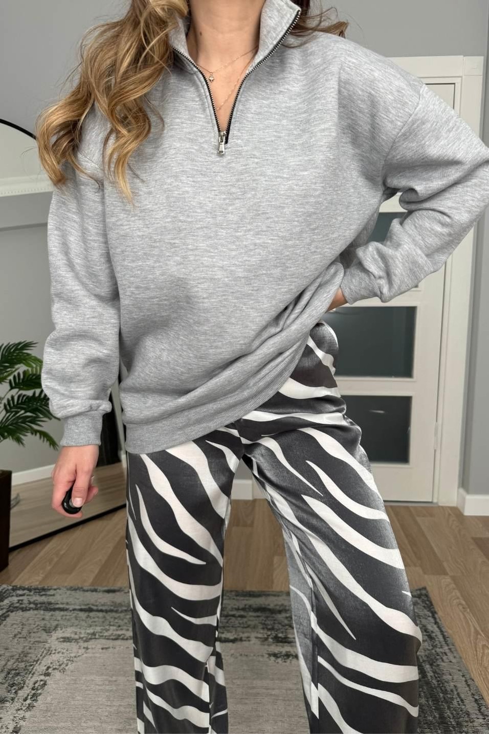 SweatshirtOrj Marka Yarım Fermuarlı Sweatshırt Gri