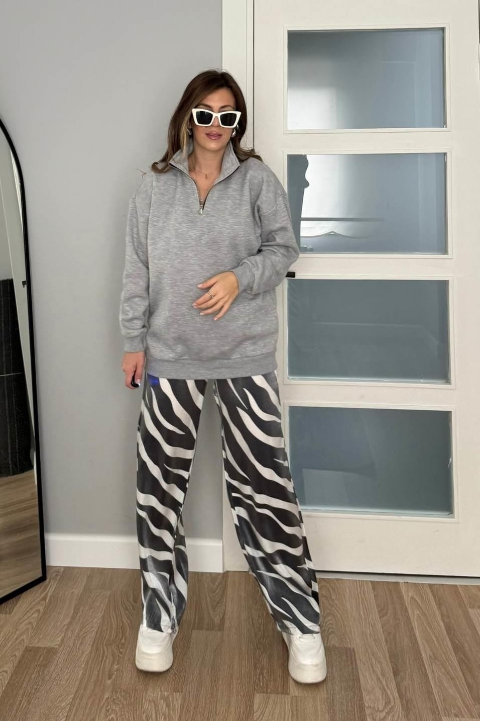 SweatshirtOrj Marka Yarım Fermuarlı Sweatshırt Gri