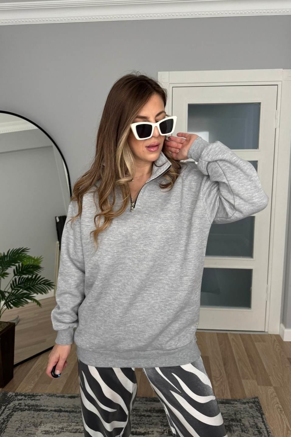 SweatshirtOrj Marka Yarım Fermuarlı Sweatshırt Gri