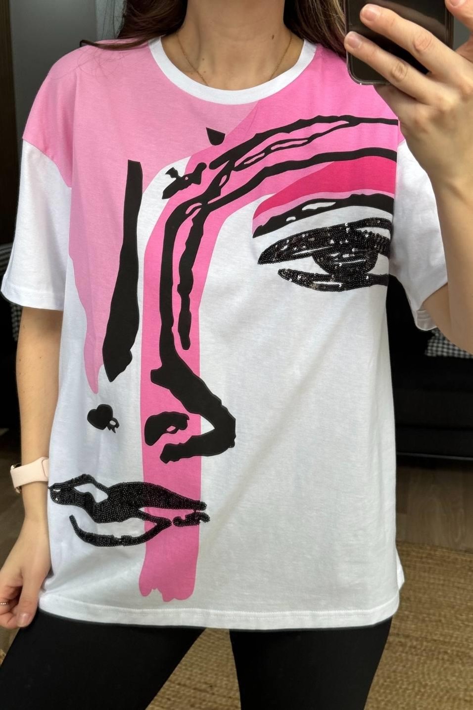 SweatshirtPayet Baskılı Tshırt Beyaz