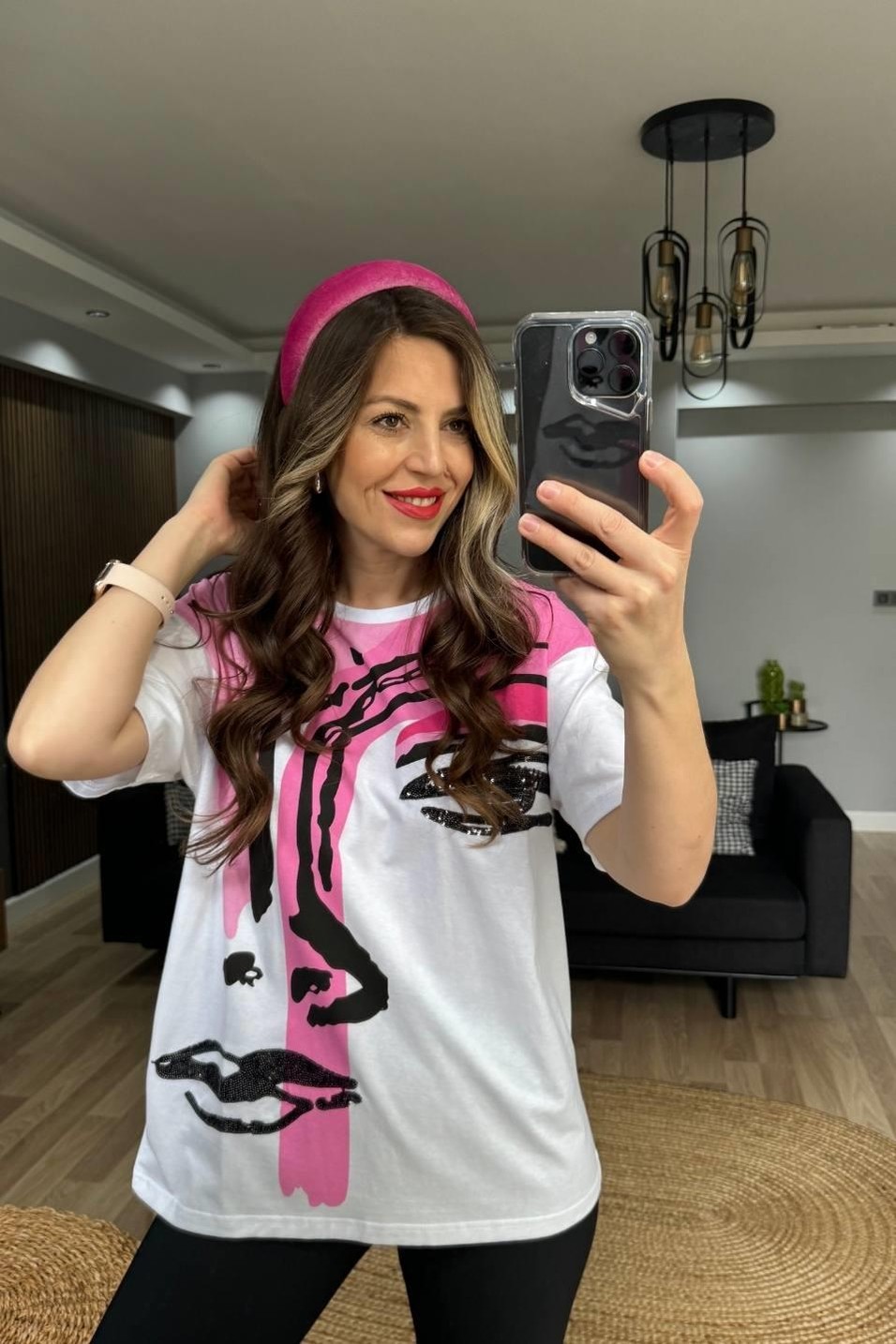 SweatshirtPayet Baskılı Tshırt Beyaz