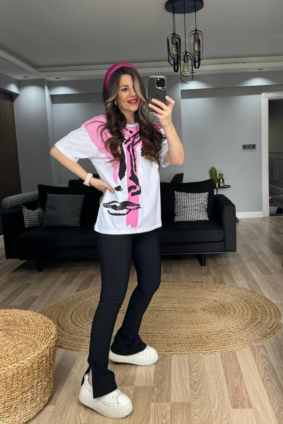 SweatshirtPayet Baskılı Tshırt Beyaz