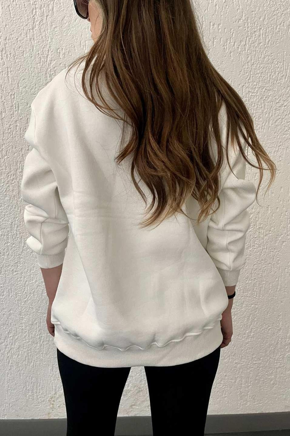 SweatshirtŞapkalı Ayıcık Baskılı Sweat Ekru