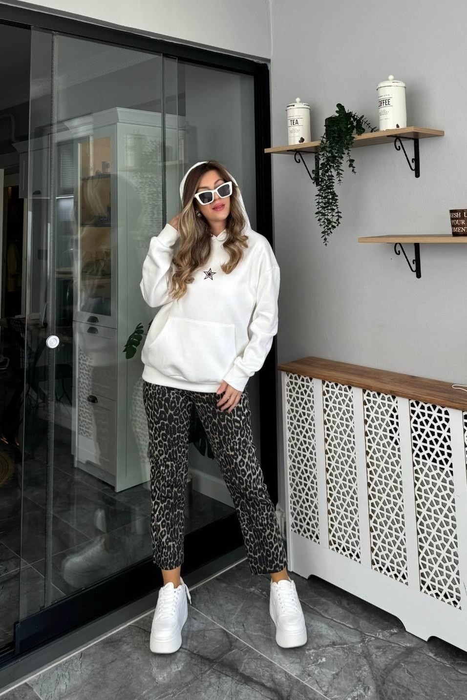 SweatshirtYıldız Baskılı Şardonlu Sweat Ekru