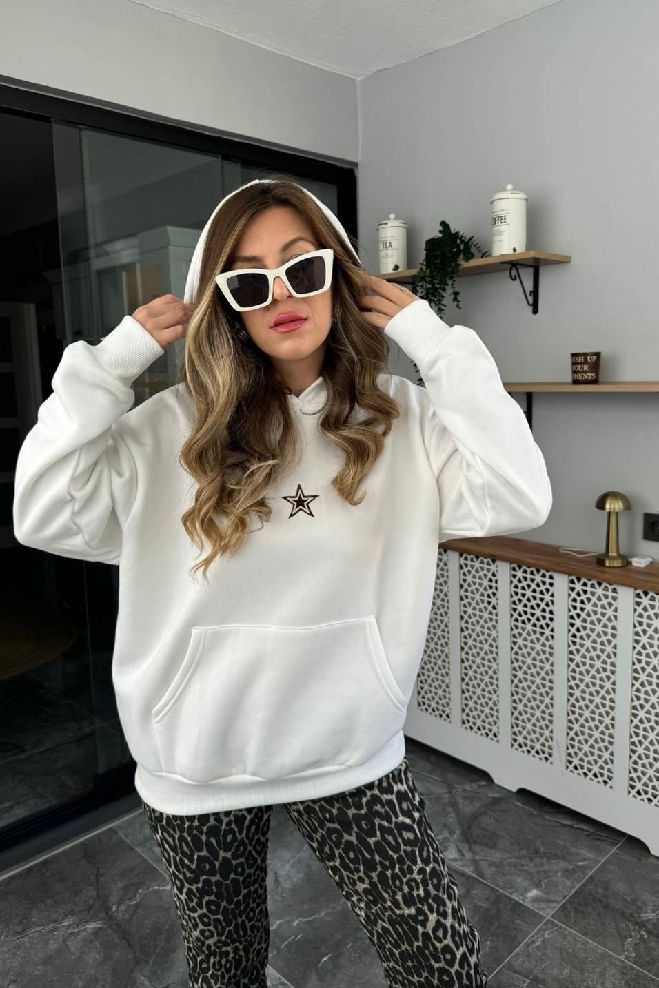 SweatshirtYıldız Baskılı Şardonlu Sweat Ekru