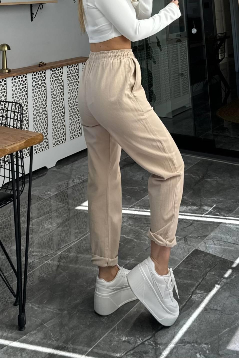 TakımBel Lastikli Gabardin Pantolon Taş