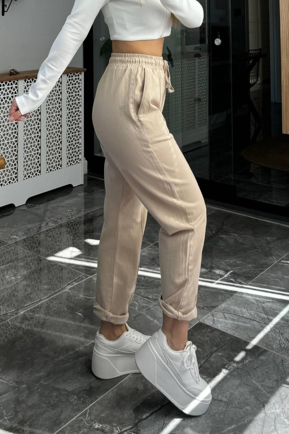 TakımBel Lastikli Gabardin Pantolon Taş