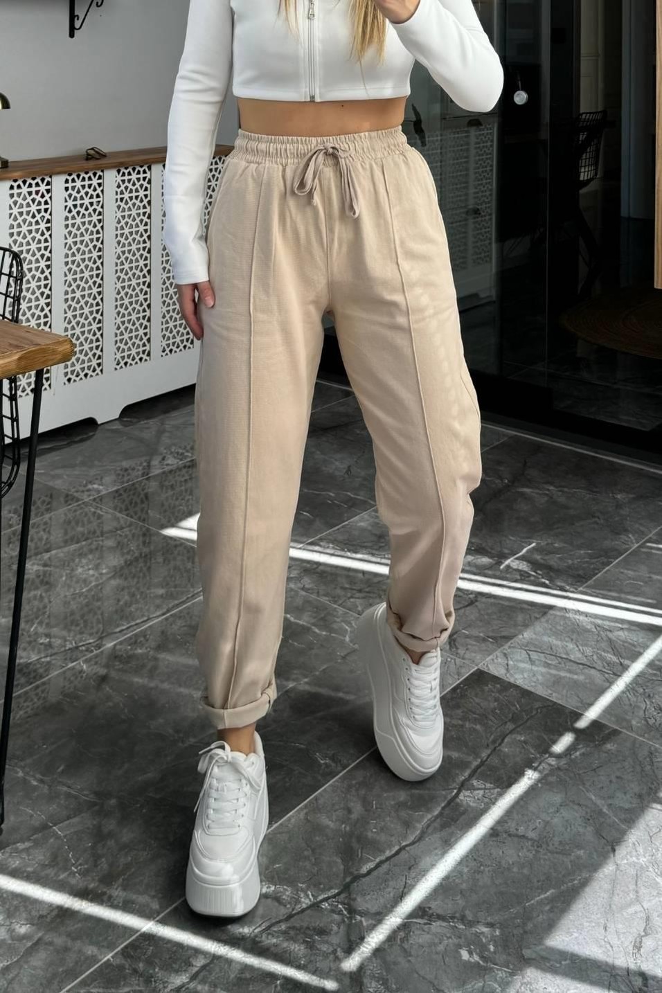 TakımBel Lastikli Gabardin Pantolon Taş