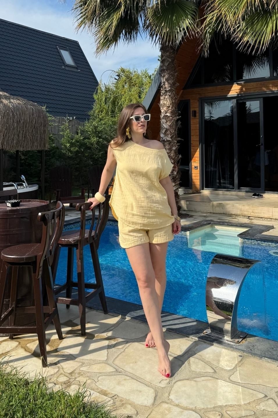 TakımBella Keten Şortlu Takım Sarı