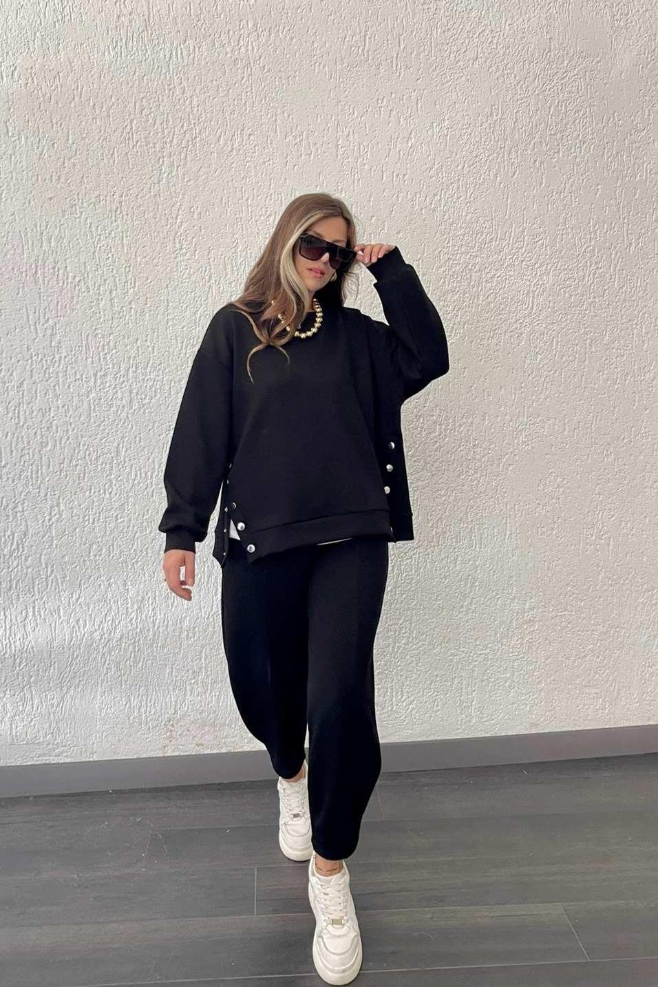 TakımModal Kumaş Çıtçıtlı Sweat Takım Siyah