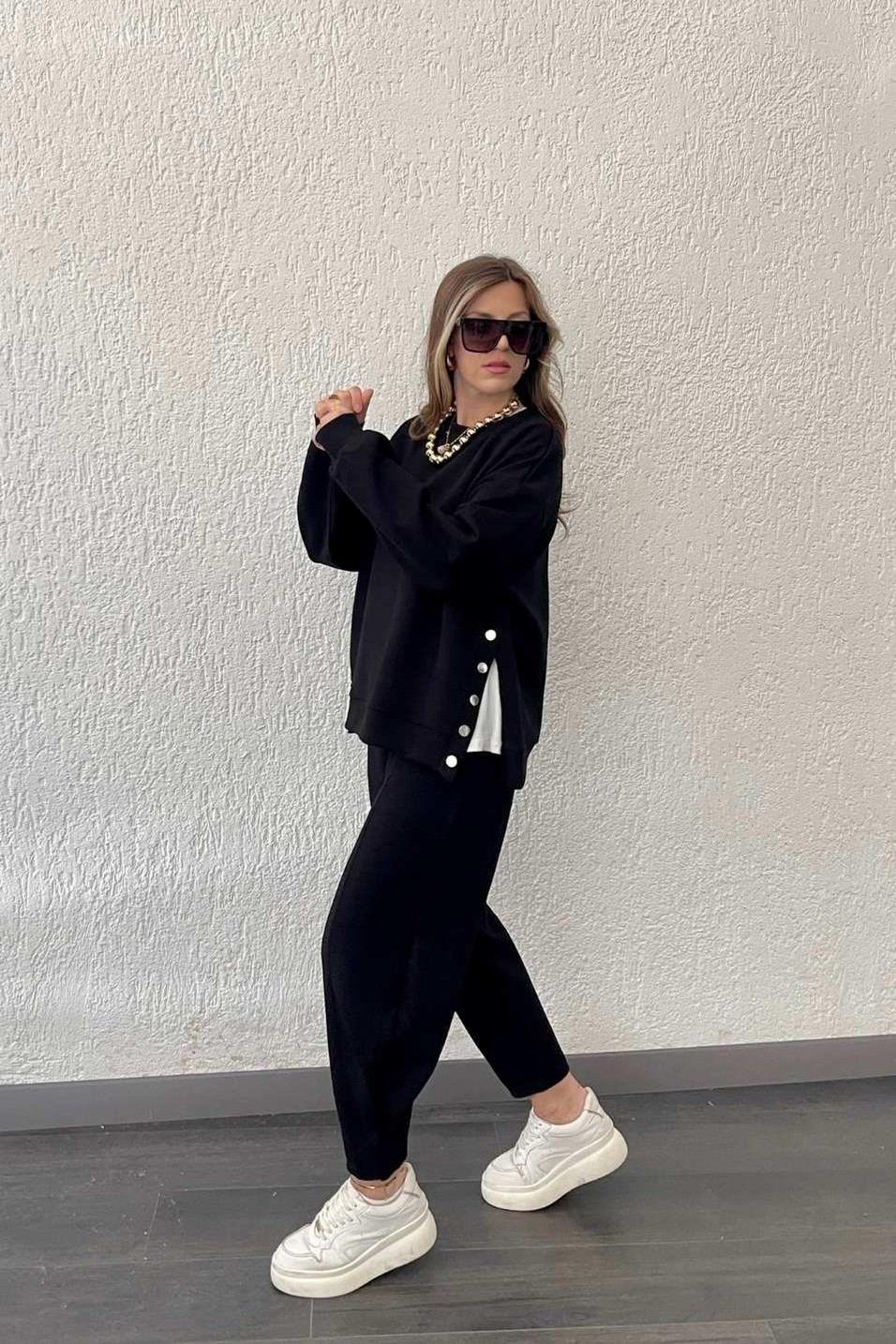 TakımModal Kumaş Çıtçıtlı Sweat Takım Siyah