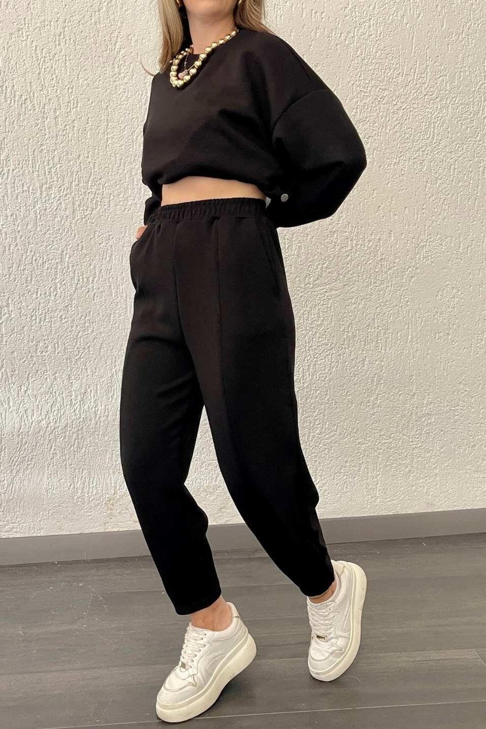 TakımModal Kumaş Çıtçıtlı Sweat Takım Siyah