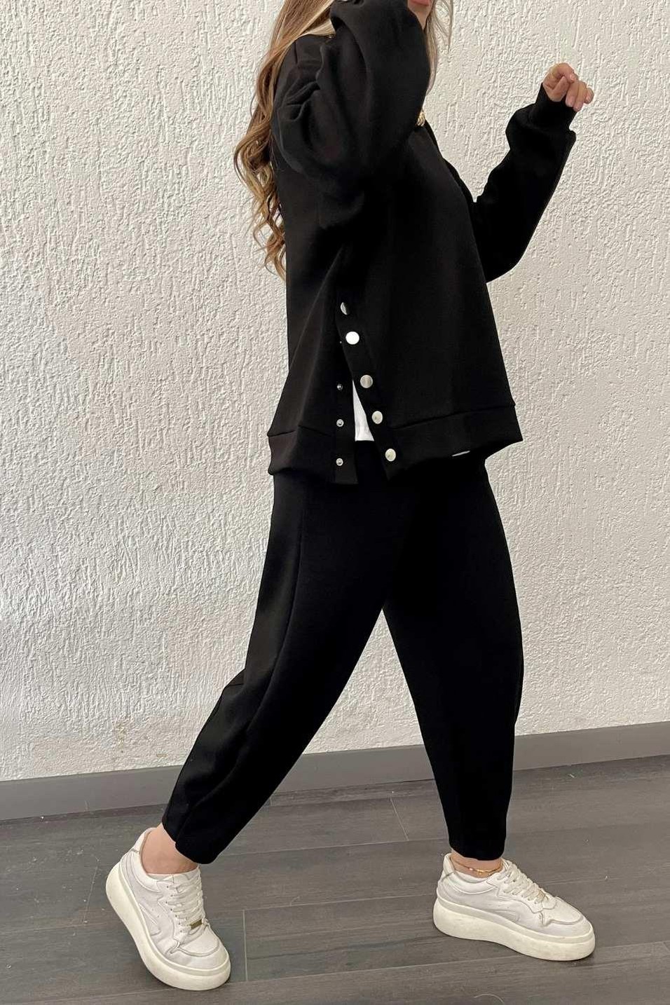 TakımModal Kumaş Çıtçıtlı Sweat Takım Siyah