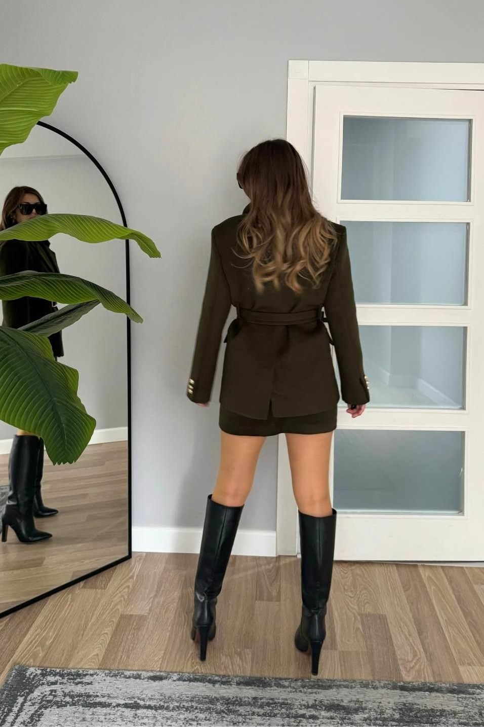 TakımPremium Kaşe Ceket Etek İkili Takım Haki Yeşil