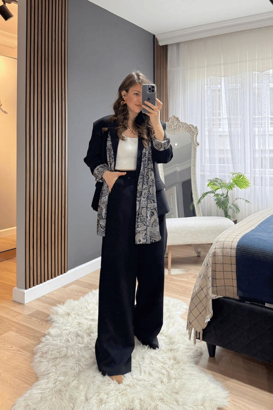 TakımSaten Astarlı Fularlı Ceket Pantolon Takım Siyah