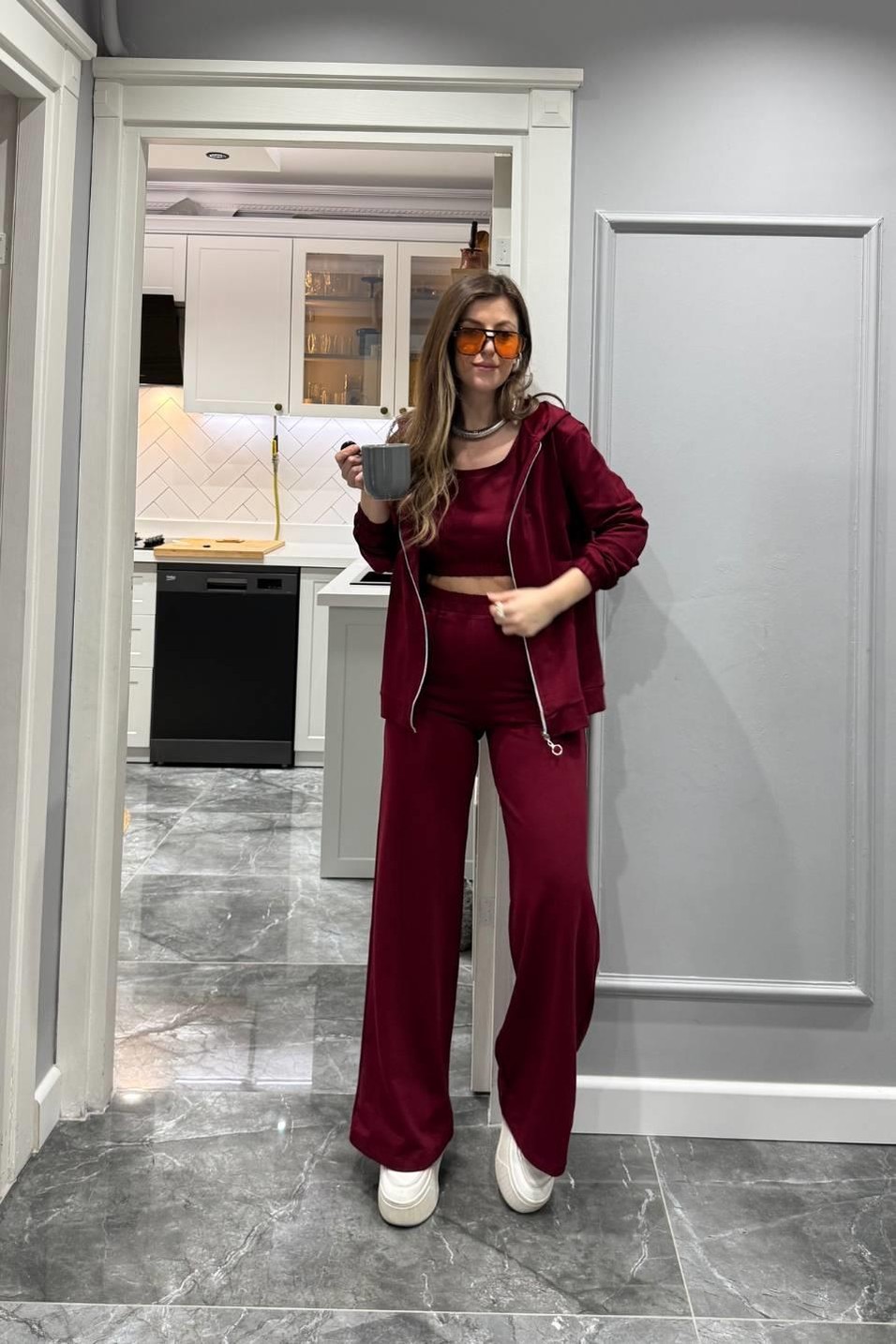 TakımÜçlü Set Eşofman Takımı Bordo