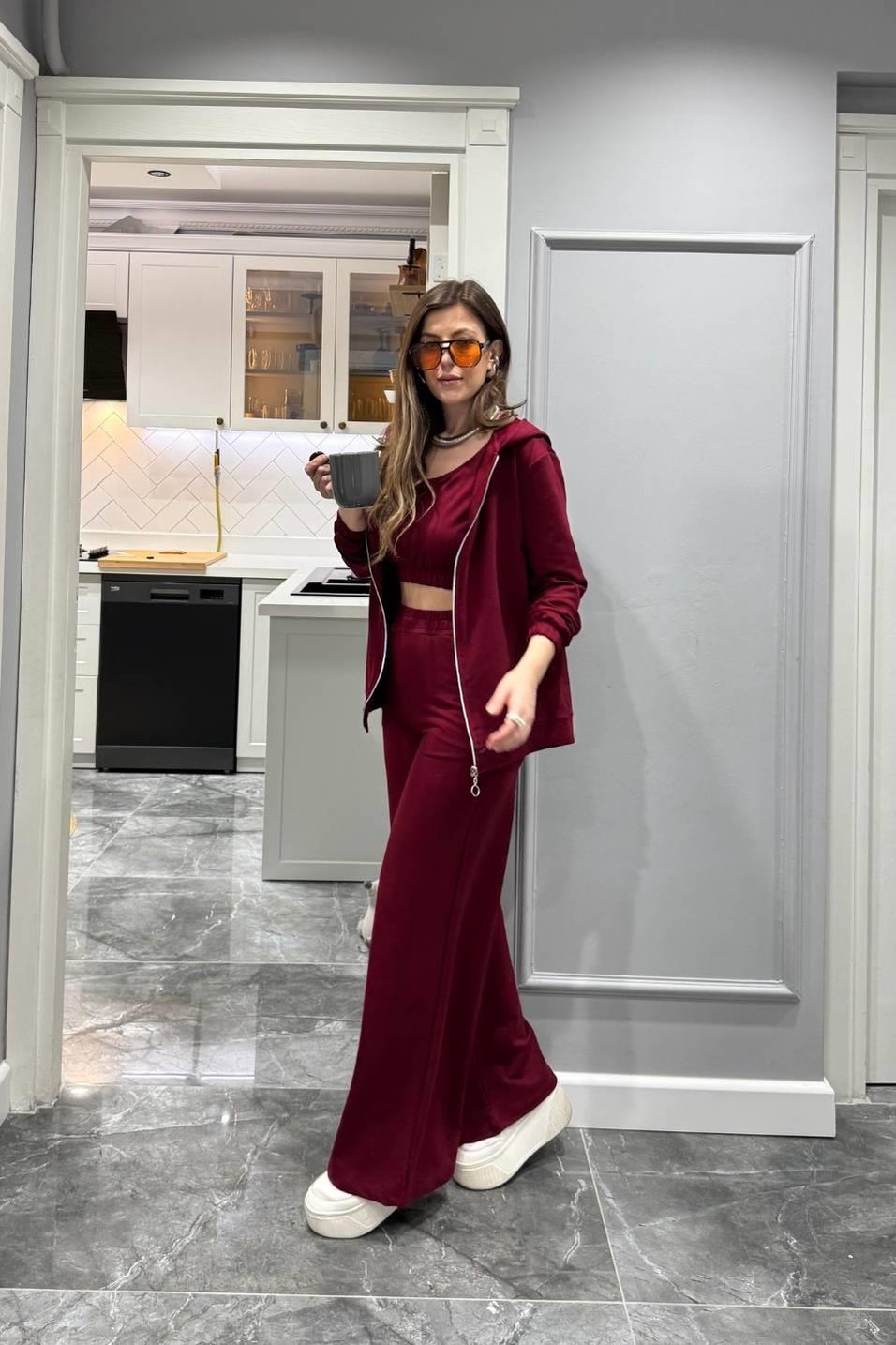 TakımÜçlü Set Eşofman Takımı Bordo